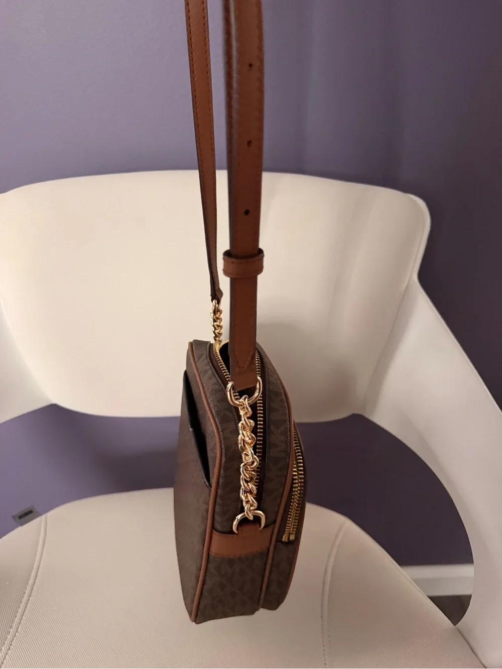 Michael Kors Brown Logo Crossbody with Gold Hardware